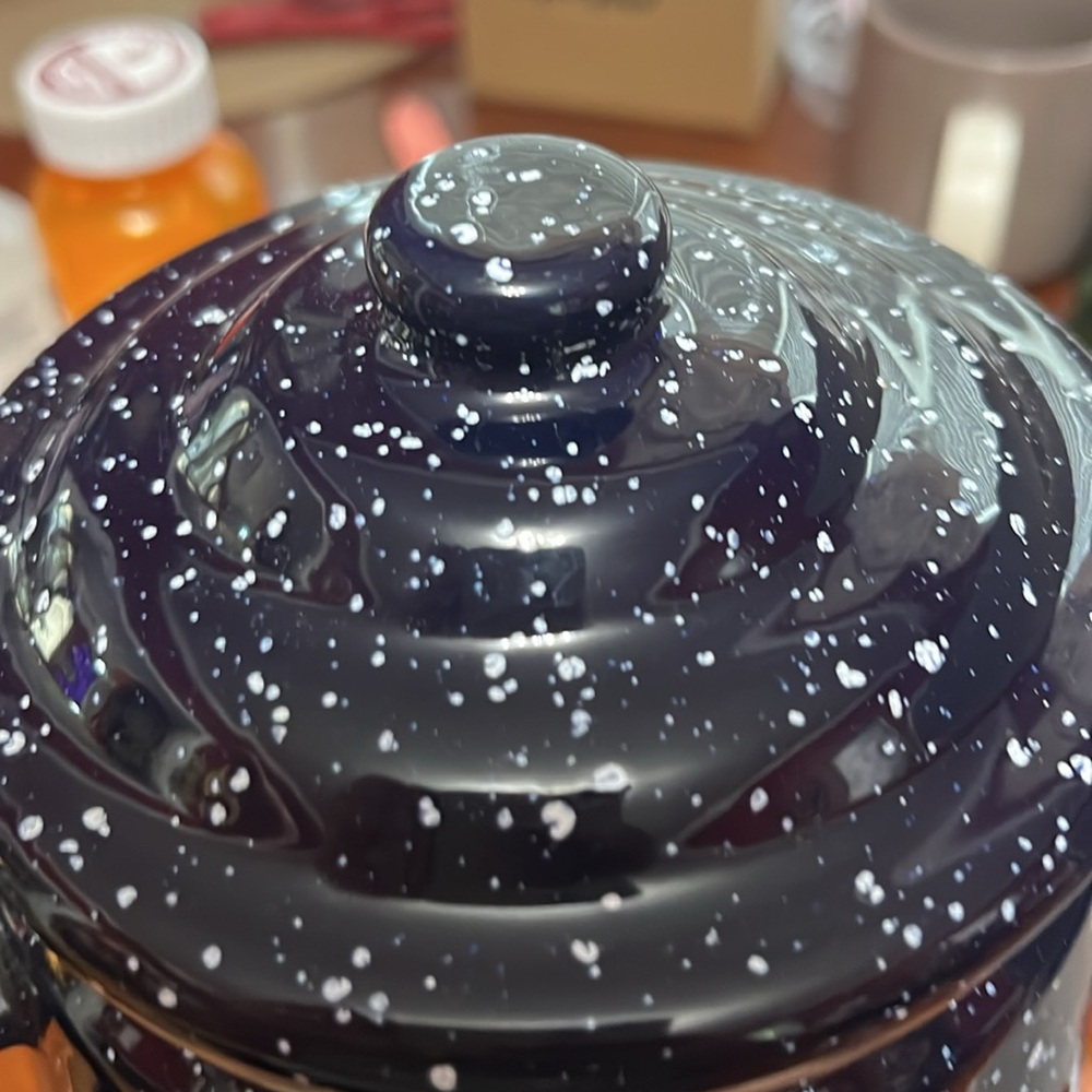 Vintage Blue Speckled Enamel Ware Kettle Coffee Pot w/Lid Metal Camping - Picture 3 of 6